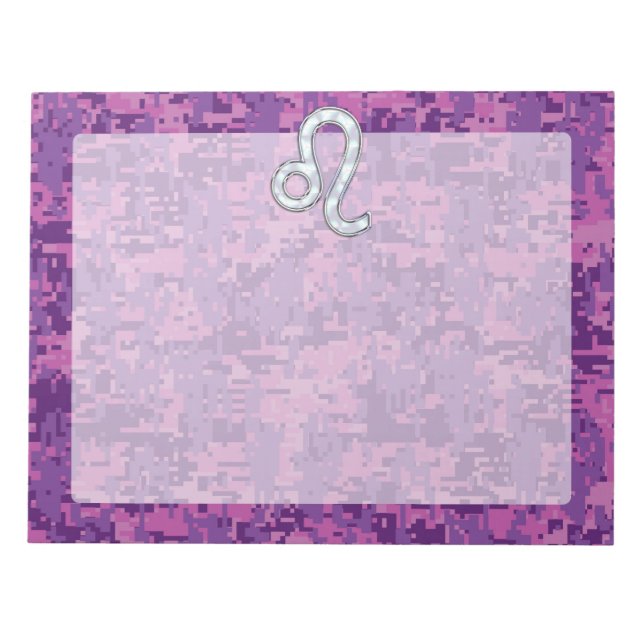 Leo Zodiac Sign auf Fuchsia Digital Camouflage Notizblock (Vorderseite)