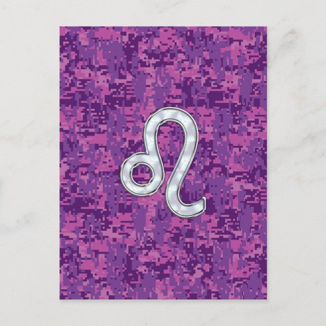 Leo Zodiac Sign auf Fuchsia Digital Camouflage Postkarte (Vorderseite)