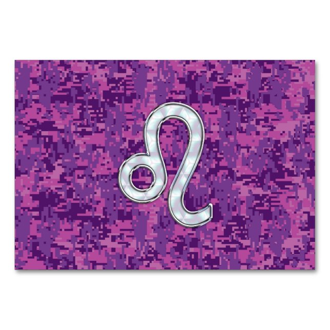 Leo Zodiac Sign auf Fuchsia Digital Camouflage Tischnummer (Vorderseite)