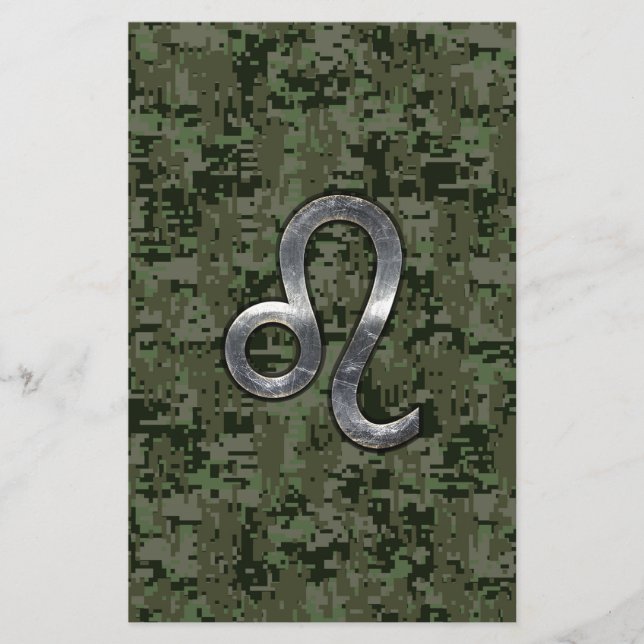 Leo Zodiac Sign auf Green Digital Camouflage Briefpapier (Vorderseite)