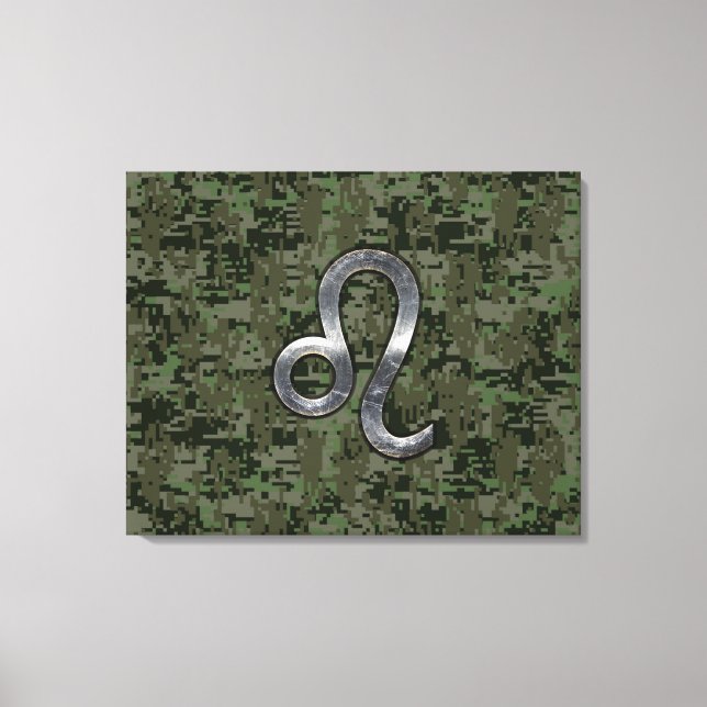 Leo Zodiac Sign auf Green Digital Camouflage Leinwanddruck (Vorderseite)