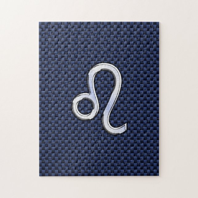 Leo Zodiac Sign auf Navy Blue Carbon Fibre Print (Vertikal)