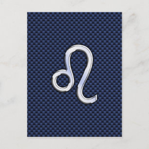 Leo Zodiac Sign auf Navy Blue Carbon Fibre Print Postkarte