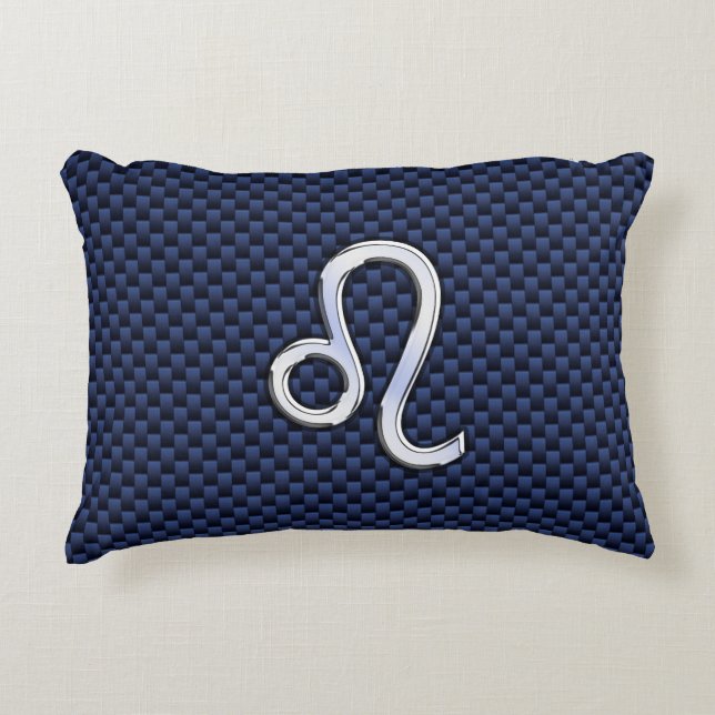 Leo Zodiac Sign auf Navy Blue Carbon Fibre Print Zierkissen (Vorderseite)