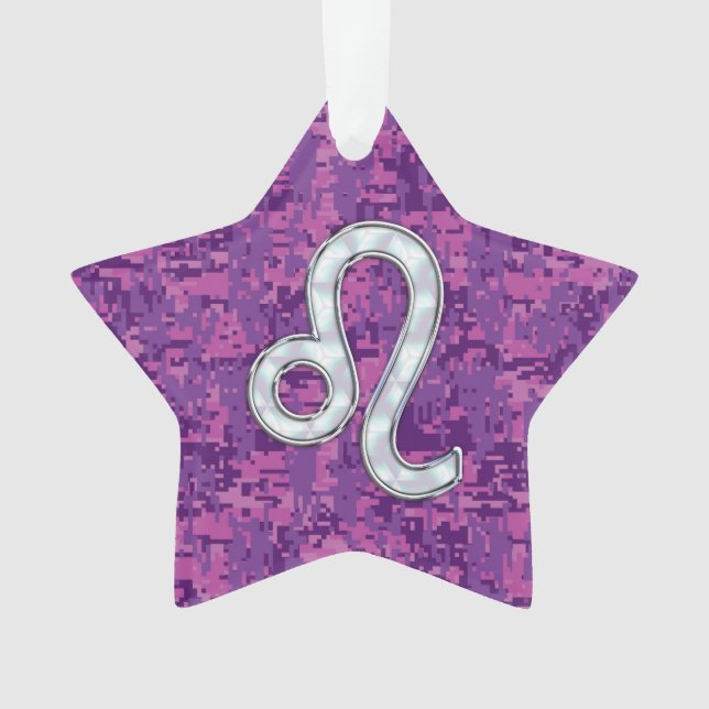 Leo Zodiac Sign auf Pink Fuchsia Digital Camouflag Ornament (Vorderseite)