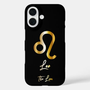 Leo Zodiac Sign, Black & Gold iPhone 16 Hülle