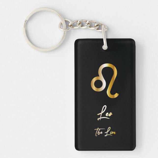 Leo Zodiac Sign, Black & Gold Schlüsselanhänger (Vorderseite)