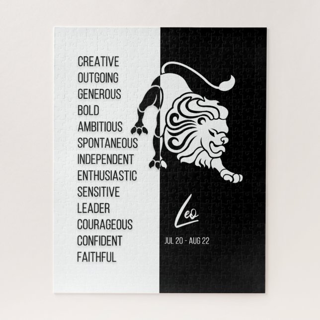 Leo Zodiac Sign, Black & White Jigsaw Puzzle (Vertikal)