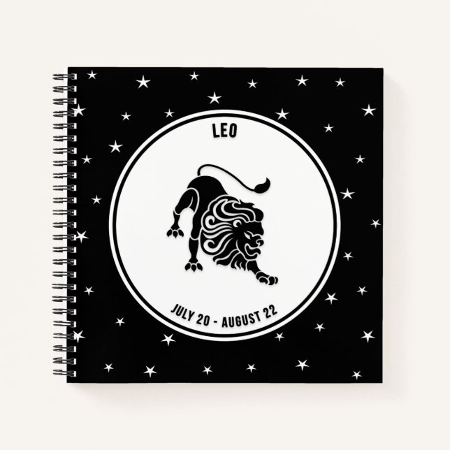 Leo Zodiac Sign, Black & White Notebook Notizbuch (Vorderseite)