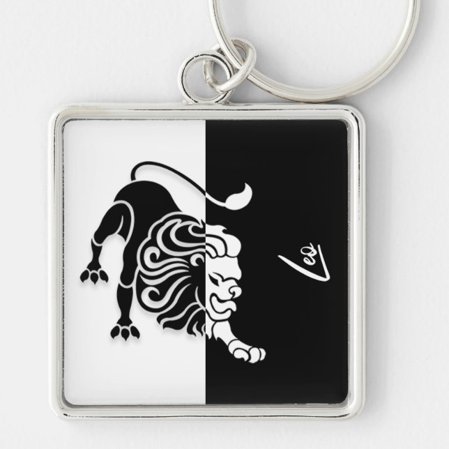 Leo Zodiac Sign, Black & White Schlüsselanhänger (Vorne)
