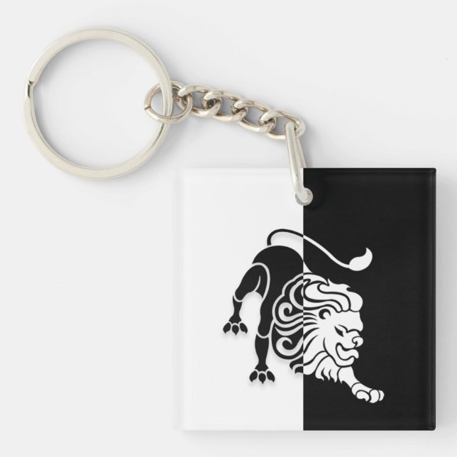 Leo Zodiac Sign, Black & White Schlüsselanhänger (Vorderseite)