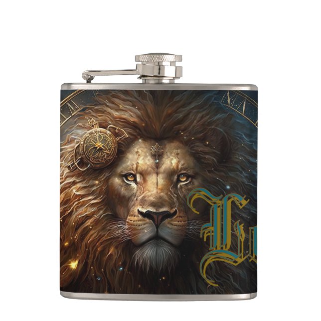 Leo Zodiac Sign Flachmann (Vorderseite)