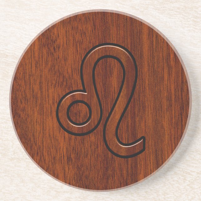 Leo Zodiac Sign im braunen Mahagoni-Holzstil Sandstein Untersetzer (Vorne)