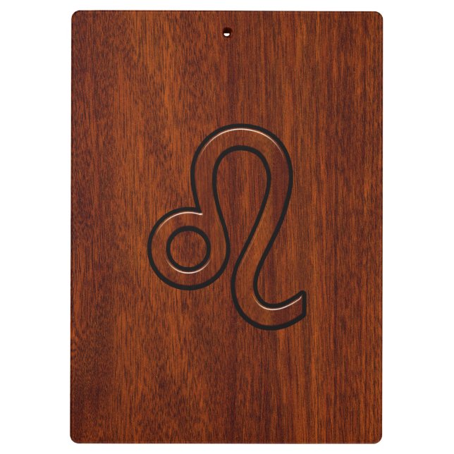 Leo Zodiac Sign im Mahagoniholz Klemmbrett (Rückseite)