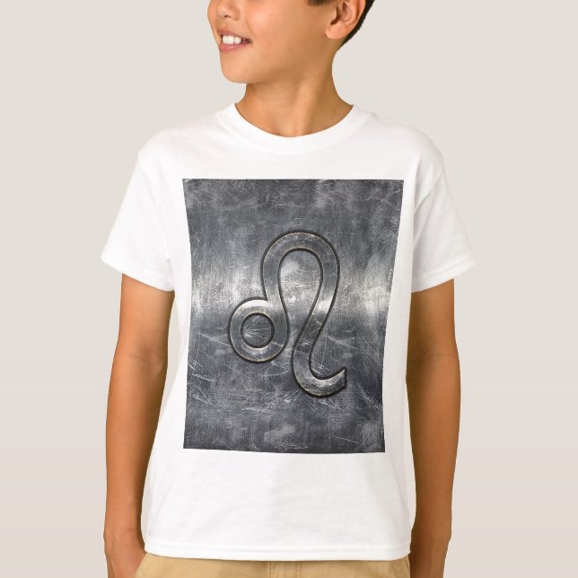 Leo Zodiac Sign in Grunge Bedrückte Dekoration T-Shirt (Vorderseite)