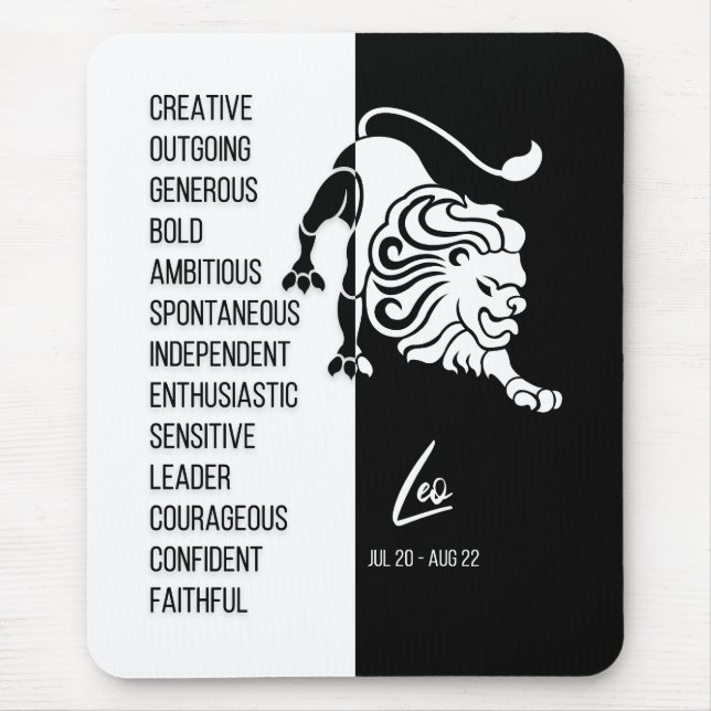 Leo Zodiac Sign Mousepad, Black & White Mousepad (Vorne)