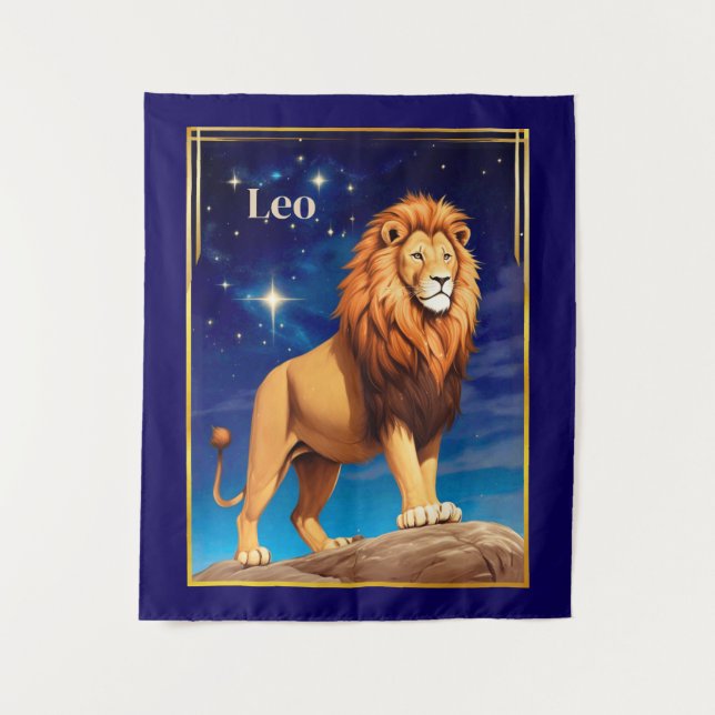 Leo Zodiac Sign Under einem Sternenhimmel Wandteppich (Vorderseite)