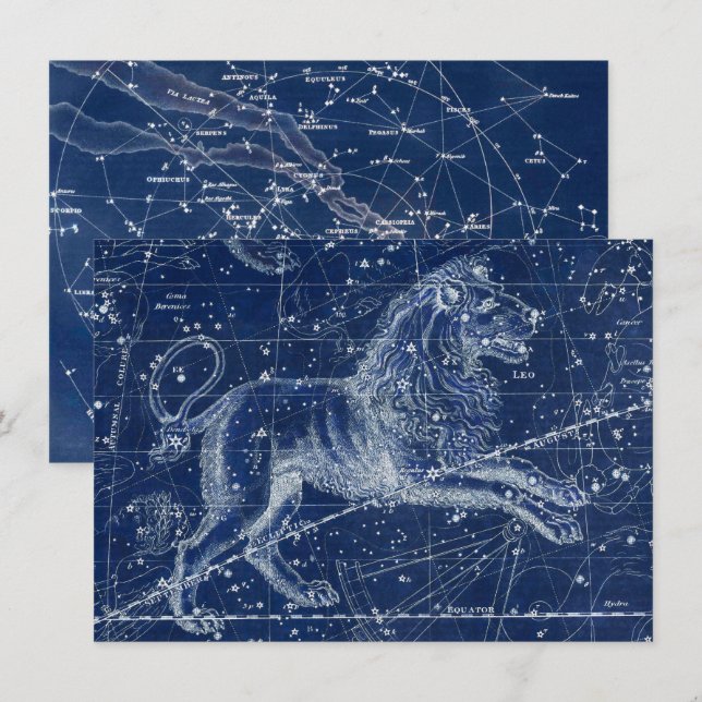 Leo Zodiac Sign Vintag Illustration Einladung (Vorne/Hinten)