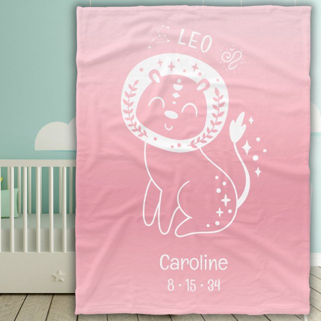 Leo Zodiac Star Individuelle Name Birthdate Pink B Fleecedecke (Von Creator hochgeladen)