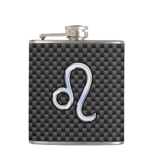 Leo Zodiac Symbol auf Carbon Fiber Style Print Flachmann