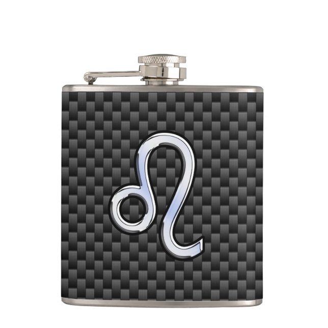 Leo Zodiac Symbol auf Carbon Fibre Style Print Flachmann (Vorderseite)