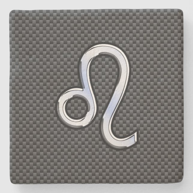 Leo Zodiac Symbol auf Carbon Fibre Style Print Steinuntersetzer (Vorderseite)