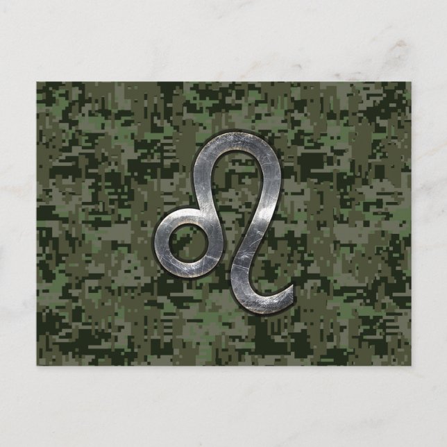 Leo Zodiac-Symbol auf der digitalen Woodland-Camou Postkarte (Vorderseite)