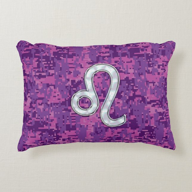 Leo Zodiac Symbol auf der Pink Fuchsia Digitalen C Dekokissen (Vorderseite)