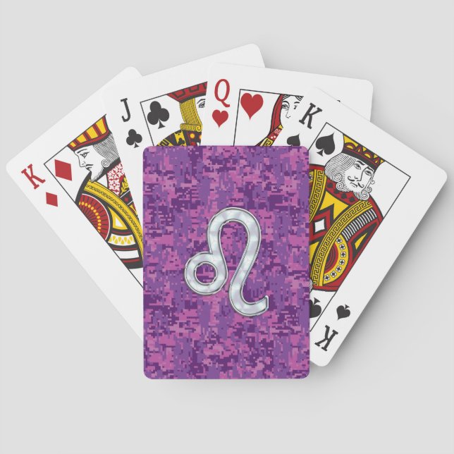 Leo Zodiac Symbol auf der Pink Fuchsia Digitalen C Spielkarten (Rückseite)