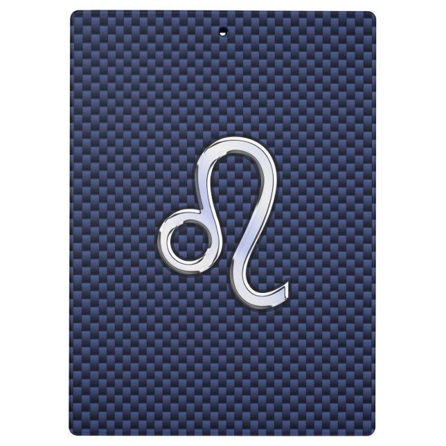 Leo Zodiac Symbol auf Navy Blue Carbon Fibre Print Klemmbrett (Rückseite)