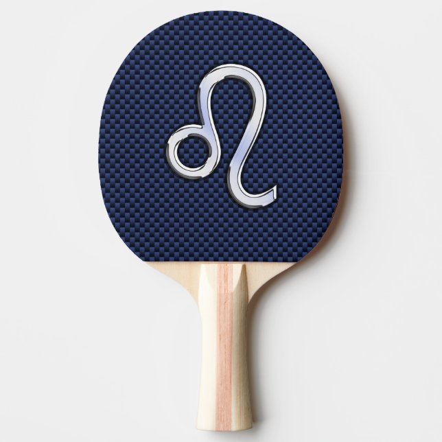 Leo Zodiac Symbol auf Navy Blue Carbon Fibre Print Tischtennis Schläger (Vorderseite)