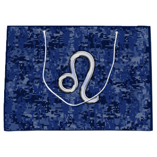 Leo Zodiac Symbol auf Navy Blue Digital Camouflage Große Geschenktüte
