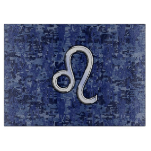 Leo Zodiac-Symbol auf Navy Blue Digital-Camouflage Schneidebrett