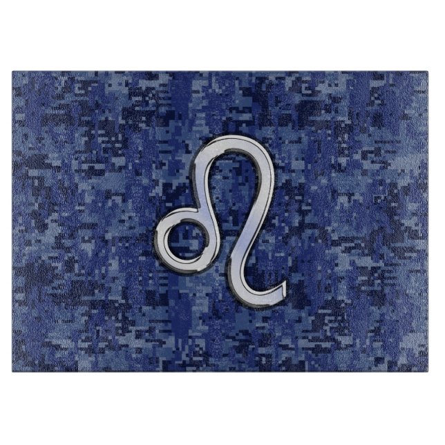 Leo Zodiac-Symbol auf Navy Blue Digital-Camouflage Schneidebrett (Vorderseite)