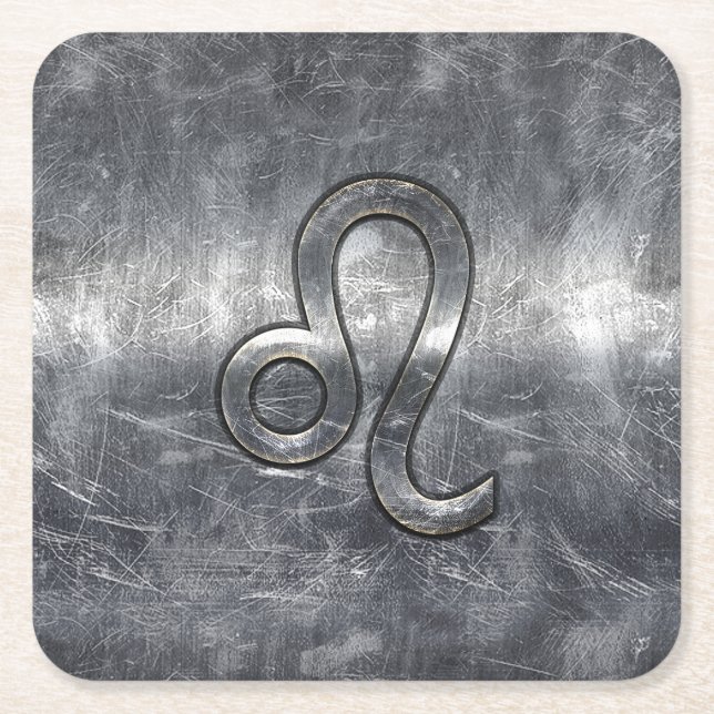Leo Zodiac Symbol in Grunge Distressed Style Rechteckiger Pappuntersetzer (Vorderseite)