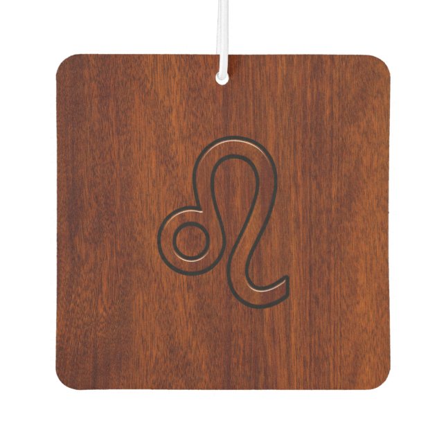 Leo Zodiac Symbol in Rich-Mahagoni-Holzstil Autolufterfrischer (Vorderseite)