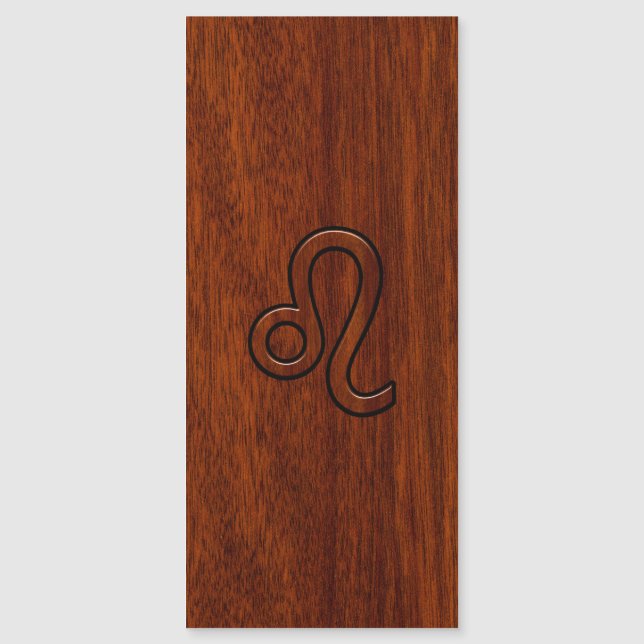 Leo Zodiac Symbol in Rich-Mahagoni-Holzstil Magnetkarte (Vorderseite)