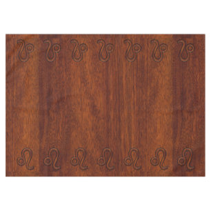 Leo Zodiac Symbol in Rich-Mahagoni-Holzstil Tischdecke
