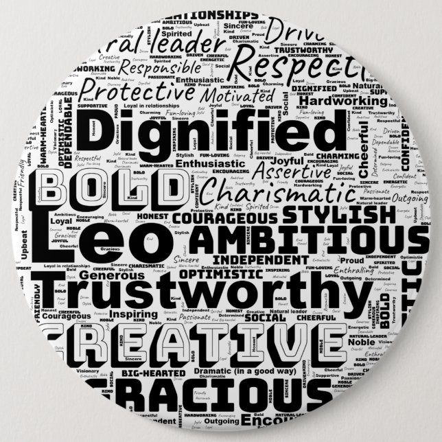 Leo Zodiac Word Cloud Inspiration Button (Vorderseite)