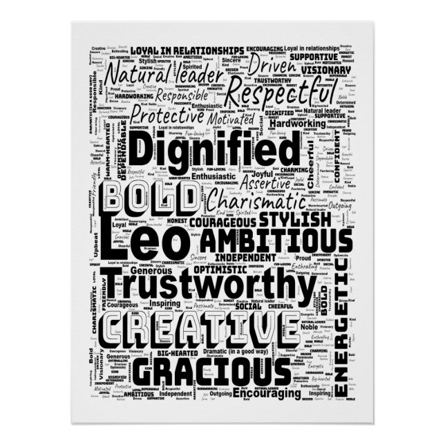 Leo Zodiac Word Cloud Inspiration Poster (Vorderseite)