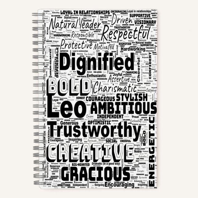 Leo Zodiac Word Cloud Spiral Planner Notizbuch (Vorderseite)