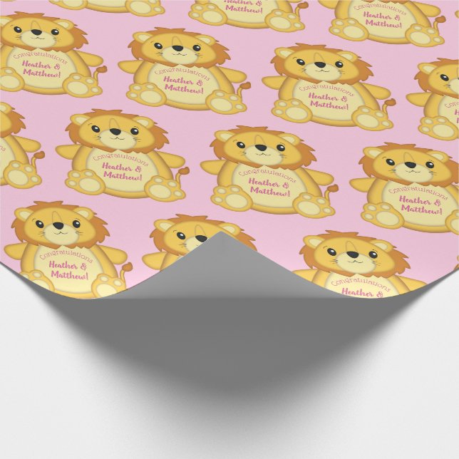 Leon Baby Dusche Pink Geschenkpapier (Ecke)