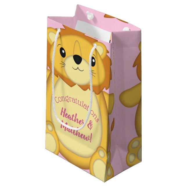 Leon Baby Dusche Pink Kleine Geschenktüte (Vorderseite Schrägansicht)