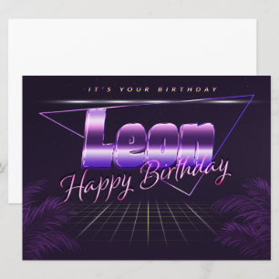 Leon Name Prénom lila retro Carte Anniversaire