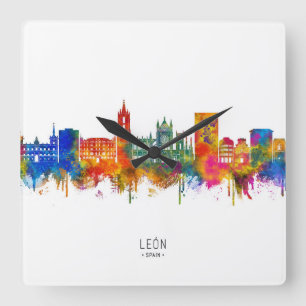 León Spanien Skyline Quadratische Wanduhr