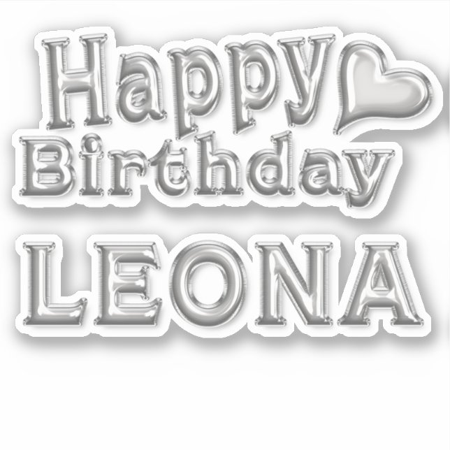 Leona Happy Birthday silver Aufkleber Sticker (Vorderseite)