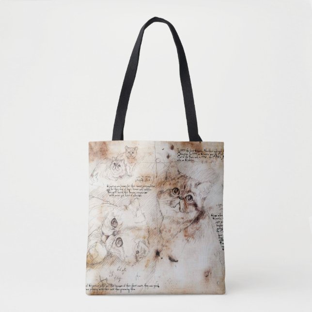 Leonardo da Vinci Cat Sketch Tote Bag Tasche (Vorderseite)