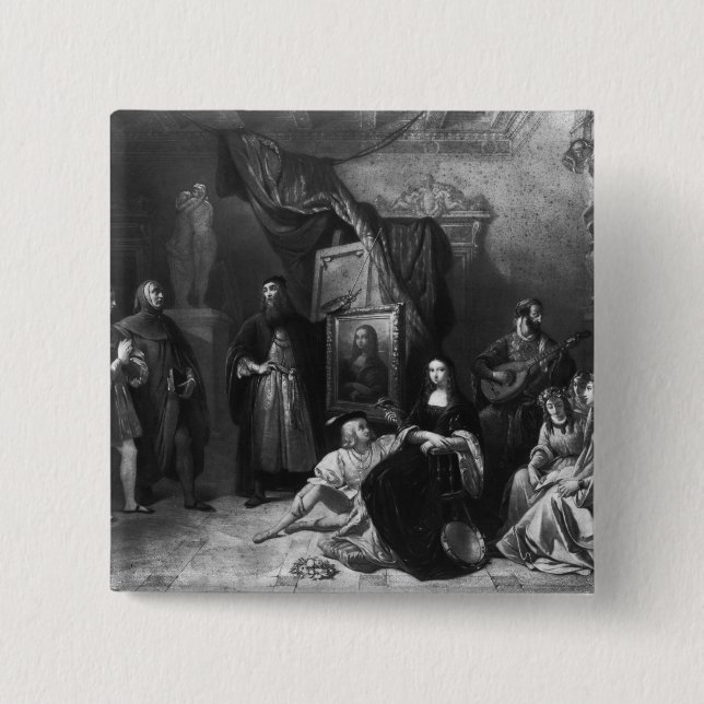 Leonardo da Vinci, der das Gioconda malt Button (Vorderseite)