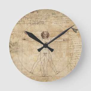 Leonardo da Vinci Der Vitruvianische Mann Runde Wanduhr