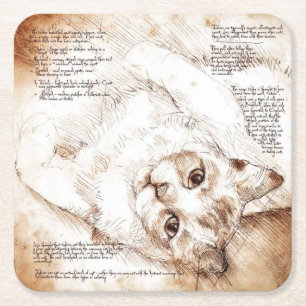 Leonardo da Vinci Katzen-Skizze-Untersetzer Rechteckiger Pappuntersetzer